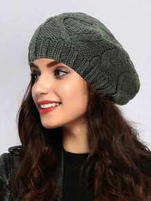 Women Cable Knit Beret Hat, Warm Solid Color Slouchy Beanie, Fall Winter Soft Knitted Cap - Multicolor - View 14