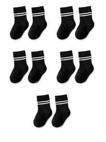 5/1 Pair Double Striped Ribbed Baby Mid-Calf Socks, Knit Socks For Toddler Boys & Girls, For Daily Wear, Outfit Matching And Baby Photoshoots - Multicolor - View 16
