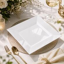 25/50 Pcs White Square Plates Set, 9.5/6.5 Inch Serving Trays For Everyday Dining & Autumn Festivities, Classic Dinnerware For Family Cooking And Entertaining, Ideal For Halloween Christmas & Thanksgiving - White - View 3