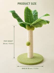 Sisal Cat Scratching Post For Indoor Cats, Cute Coconut Tree-Shaped Vertical Cat Scratcher With Hanging Plush Ball Toy & Stable Round Base, Interactive Cat Toy For Claw Care, Exercise And Furniture Protection, 1PC - Green - View 4