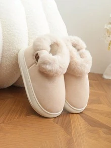 Women's Fleece Lined Winter Slippers With Ankle Coverage, Thick EVA Sole, Indoor/Outdoor Warm House Shoes - Beige - View 2
