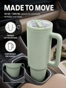 1pc 40oz Double Wall Insulated Ice Cream Cup, Summer Style, Leak-Proof Foldable Straw Lid Direct Drinking Car Cup - Multicolor - View 6