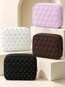 New Heart Quilted Polka Dot Print Portable Storage Bag, Large Capacity Makeup Bag, Suitable For Daily Use, Outdoor Activities And Travel; Convenient Storage Solution For Organizing Medicine, Cosmetics, Phone And Other Small Items; Travel Essential, Suitable As Christmas Gift, Personalized Gift Bag, Small Exchange Gift Or Home Decor. (Print Cut Position Random) - Multicolor - View 5