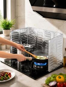 1/2pcs Foldable Kitchen Oil Splash Guard, Aluminum Foil Stove Splash Screen, Heat-Resistant Oil-Proof Cooking Accessory - View 12