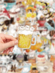 50pcs Watercolor Cute Pet Cat Transparent Stickers, Adorable Kitten Decals, Suitable For Water Bottles, Desktops, Scrapbooks, Pencil Holders, Storage Boxes, Helmets, Personalized Decorative Material Birthday Gift - Multicolor - View 6