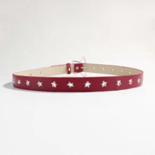 Women's Y2K Style Star Series Shiny Engraved Metal Hollow Star Belt, Jeans Accessory, Suitable For Daily Use - Red Eyelet Star - View 4
