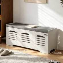 Shoe Bench Shoes Storage Cabinet With Slatted Doors And Padded Cushion For Hallway & Foyer - Grey (3-door) - View 4