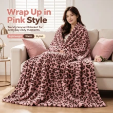 Pink Leopard Print Thickened Flannel Blanket, Skin-Friendly Soft No Shedding, Sofa Bedroom Throw Blanket, Vintage Wild Style Soft Decoration Blanket - Multicolor - View 4