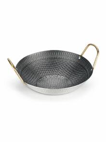 1pc Dual Handle Textured Frying Pan, Black & Silver Shallow Bottom Cooking Skillet, Gold Handle, Multi-Functional Cookware, Suitable For Steak, Seafood, Breakfast, Stir-Fry, Camping, Kitchen, Dinner Party And Table Serving, Daily Home Cooking - View 10
