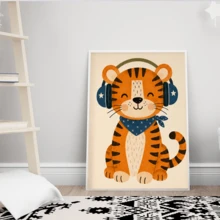 1pc Framed Canvas Wall Art For Baby Nursery, Tiger Theme Baby Room Wall Decor, Cute Tiger Pattern, Jungle Animal Theme Baby Room Decoration, Wildlife Zoo Theme Baby Room Art, Children's Tiger Poster, Children's Room Decor, Framed Toddler Room Wall Art Perfect For Playroom Decor, Kindergarten Decor, Boys Room Decor, Girls Bedroom Decor, Children's Room Decor, Children's Room Poster, Classroom Decor - Multicolor - View 6