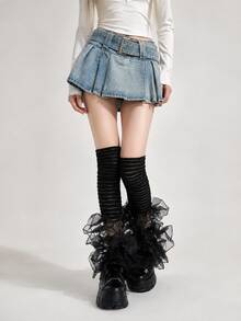 Bọc chân giữ ấm lưới bèo nhún Sweet Cool Cake cho nữ, tất bọc quá gối mỏng phong cách Lolita mùa hè, phụ kiện phối lớp Y2K tôn dáng đa năng cho hot girl - Nhiều màu - Xem 3