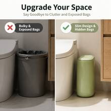 1pc Narrow Bathroom Trash Can, Pebble-Shaped Gap Waste Bin, Inner And Outer Dual-Bucket Design, Hidden Trash Bag, Rounded Aesthetic Trash Can, Multiple Colors Available, Suitable For Small Spaces Beside Toilet, Home Decor - Vintage Green - View 4