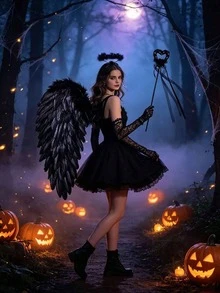 3pcs Halloween Black Angel Wings Costume Accessories, Party Dress Up Props, Gothic Style Role Play Adult Props - Multicolor - View 5