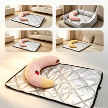 Conjunto 2 em 1 de Tapete de Dormir para Animais de Estimação e Travesseiro de Pescoço em Forma de U, À Prova d'Água, À Prova de Urina, Tapete de Cama Acolchoado Resistente a Pelos, Almofada de Descanso Resistente a Mordidas, Adequado para Cães e Gatos, Uso Interno, Viagens de Carro e Camping ao Ar Livre - Multicolorido - Visão 7