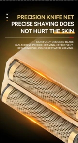 Kemei KM-TX10 Electric Shaver For Men, LCD Display Foil Shaver With Stainless Steel Blade, 3-Speed Adjustable, Rechargeable Beard Trimmer With Spare Blade Head/Foil Net/Frame - Gold - View 5