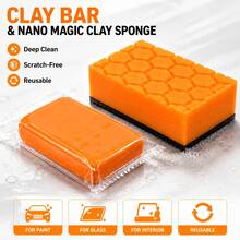Set 2 Buah Nano Magic Clay & Sponge untuk Mobil, Alat Pembersih Detailing Mobil, Untuk Dekontaminasi Cat Mendalam dan Penghilangan Besi, Clay Cuci Mobil yang Dapat Digunakan Kembali + Sponge Clay Cuci Mobil Nano, Cocok untuk Cat Mobil, Kaca, dan Interior - 2 bungkus - View 1