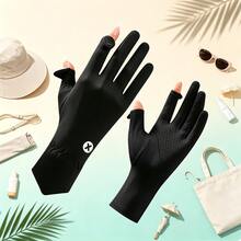 Ice Silk Sun Protection Gloves, Thin Non-Slip Half Finger Touch Screen Cooling Driving Cycling Riding Outdoor UV Protection Gloves - Black - View 4