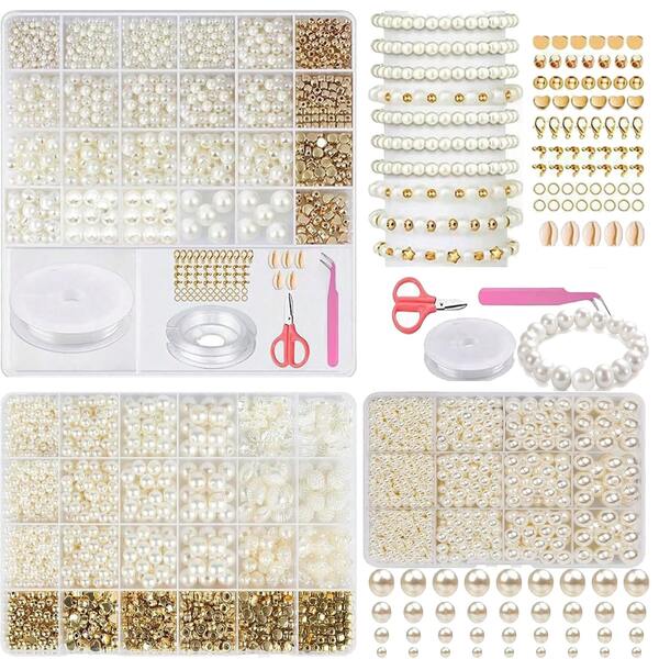 Juego de joyas de perlas de estilo suave blanco con 26/24/12 compartimentos, accesorios para hacer pulseras, collares y pendientes DIY, kit de joyas de perlas elegante