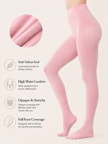 1 Pair Women's Velvet Tights, High Waist Opaque Elastic Pantyhose, Soft Warm Full Foot Socks, 17 Colors Available, Suitable For Autumn/Winter And Daily Wear - Multicolor - View 57