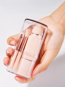 Set Kuas Makeup Portabel 8-in-1 - Kuas Alas Bedak Mini Profesional yang Dapat Ditarik, Kuas Blending, Kuas Bedak, dan Kuas Eyeshadow - Bulu Nilon, Gagang ABS, Set Kuas Makeup, Set Kuas Makeup, Set Kuas Makeup, Set Lengkap Alat Makeup, - Baby Pink - View 2