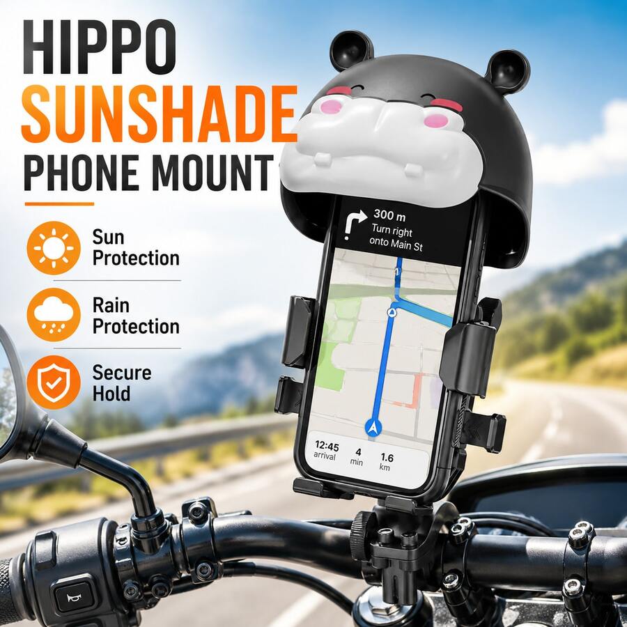 Motorcycle Phone Mount With Mini Helmet Sun Visor, Anti-Shake Bicycle Phone Holder, Fits Handlebars, Universal Smartphone Mount, Adjustable Multi-Angle, Sturdy And Easy To Install, Suitable For Mountain Bike/Scooter - Black - Black - View 1