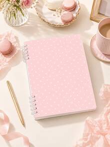 A5 Polka Dot Lined Spiral Notebook, Back To School Campus Style Minimalist Polka Dot Notebook - Black And White Cover, Suitable For Office, Journaling, Diary, Schedule Planning; Portable Notebook, Suitable For Students, Travel And Daily Use. - Multicolor - View 5