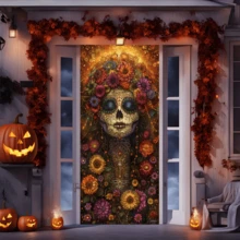 Halloween Ghost Door Curtain - Witch, Full Moon, Bat And Pumpkin Pattern _ Durable Polyester Fiber Outdoor_Indoor Decoration - A - View 7