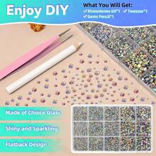 15-Grid AB Iridescent Flat Back Rhinestone Set, Hot Melt Glue Base, Firmly Ironed, Wash-Resistant, Durable, Ss6-Ss30 Mixed Sizes, Suitable For DIY Clothing, Dresses, Dance Costumes, Bags, Rhinestone Decoration Craft Materials - Multiple Specifications - View 3