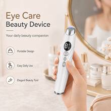 Electric Eye Massager With Warm Care, 3 Intensity Levels, Metal Massage Head And LED Display, Portable Under-Eye Beauty Device, Suitable For Daily Skincare, 350mAh - White - View 9
