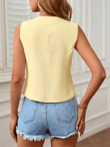 Women's Elegant Casual Commuting Sleeveless Vest Jacket Summer Yellow - Yellow - View 2