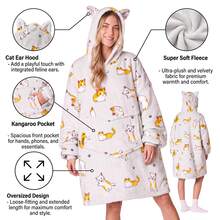 Oversize Cat Ear Hoodie Blanket, Wearable Flannel Blanket Hoodie, Loungewear Robe - Cat Design - View 2