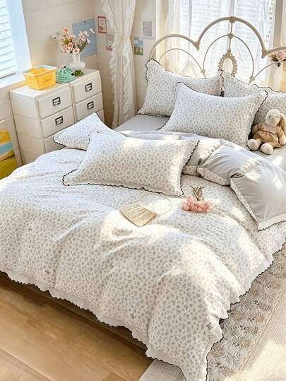3-Piece Pastoral Style Polyester Bedding Set, Includes 1 Duvet Cover And 2 Pillowcases, Suitable For Bedroom, Guest Room, Dormitory, Skin-Friendly, Breathable And Soft For Home Use