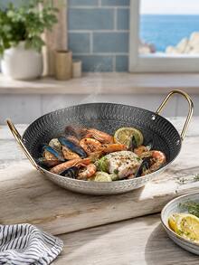 1pc Dual Handle Textured Frying Pan, Black & Silver Shallow Bottom Cooking Skillet, Gold Handle, Multi-Functional Cookware, Suitable For Steak, Seafood, Breakfast, Stir-Fry, Camping, Kitchen, Dinner Party And Table Serving, Daily Home Cooking - View 7