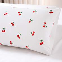 King Size 3-Piece Sheet Set, 400 Thread Count Micropercal, Soft Touch, With Fitted Sheet And Printed Pillowcases - CHERRY - WHITE - View 4