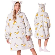 Oversize Cat Ear Hoodie Blanket, Wearable Flannel Blanket Hoodie, Loungewear Robe - Cat Design - View 8