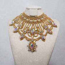 Luxury Personalized Bling Rhinestone Exaggerated Rhinestone Statement Necklace Bridal Wedding Jewelry - Gold - View 2