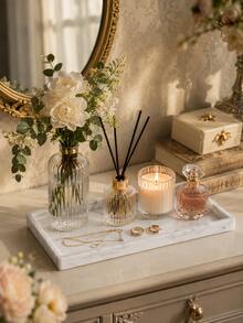 1pc Luxury Marble Pattern Rectangular Vanity Tray, Elegant Fragrance Jewelry Candle And Reed Diffuser Storage Tray, Decorative Bathroom Countertop And Bedroom Vanity Organizer, Fashion Home Decor Women's Gift, Wedding Bridesmaid Gift, Room Decoration - Multiple Styles 1 - View 8