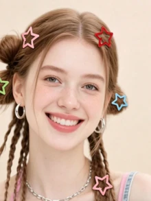 25/50/80Pcs Random Color Pentagram Star Hair Clips, Y2K Style Women's Hair Accessories For Daily Party, Birthday Christmas Gift Idea - Multicolor - View 6