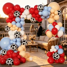 115pcs Farm Theme Balloon Garland Arch Set, Red, Blue, White Latex Balloons, Suitable For Wedding, Harvest Party, Barn Yard, Country Western Cowboy Birthday Party Supplies Decoration - Multicolor - View 7