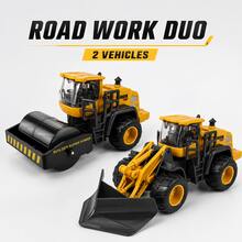 1 Set 4 Styles Available Kids Construction Loader Toy With Interchangeable Bucket, Snow Plow, Road Roller & Forklift Attachments, Realistic Engineering Vehicle Playset, Gift For Children Ages 3+ - Snow Plow + Road Roller - View 6