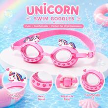 Children's Unicorn Swimming Goggles, Girls' Cartoon Swim Goggles With Adjustable Strap, High-Definition Transparent Lens, Pool Beach Water Play Training Equipment - Baby Pink - View 2