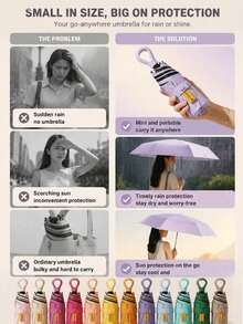 Small Folding Umbrella, Mini Waterproof Portable Travel Umbrella, Portable Dual-Use Sun And Rain Umbrella, Windproof Sunshade, 99% UV Protection, Sun And Rain Protection, Travel Essential, Travel Accessory - Multiple Styles - View 7