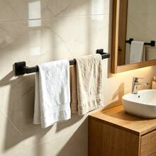 1pc Black Towel Rack, Bathroom Accessory Wall-Mounted Towel Bar, Slippers Storage Rack, Bathroom Towel Bar, Wall-Mounted Storage Shelf, Suitable For Home Decor, Bathroom Decor, Kitchen Accessories, Easy Installation Without Damaging Walls, Space-Saving, Bathroom Storage Rack - Black - View 3