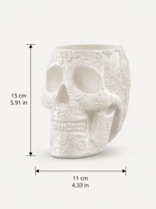 1pc Gothic Skull Planter With Embossed Floral Design, Decorative Succulent Flower Pot For Garden, Patio, Porch, Balcony & Home Decor, Halloween Decoration - A - View 9
