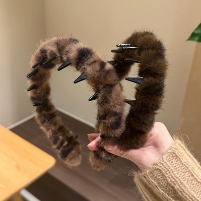 Vintage Plush Leopard Print Wavy Headband For Women, Autumn/Winter Face Washing Hair Clip, High Crown Hair Hoop, Hair Accessory For Managing Flyaways