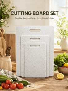 1/3pcs Marble Pattern Kitchen Cutting Board Set, Hygienic Washable Children's Food Cutting Board, Non-Slip Thickened, Suitable For Camping, Restaurant, Cafe, Easter Holiday Gift - Beige - View 10
