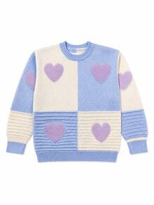 1 buah Sweater Rajut Motif Macaron Manis untuk Anak Perempuan, Model Retro Y2K Bergaya Hati Ungu, Atasan Lengan Panjang Kasual dan Serbaguna yang Lucu, Cocok untuk Remaja Perempuan, Sweater Rajut Lembut Ramah Kulit dengan Desain Blok Warna Papan Catur, Model Pakaian Anak Perempuan yang Populer - Biru - View 4