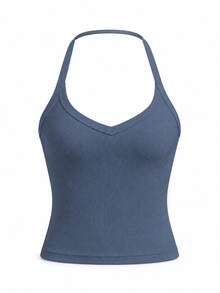 Casual Sexy Versatile Ribbed Camisole Tank Top, Spring/Summer - Dusty Blue - View 4