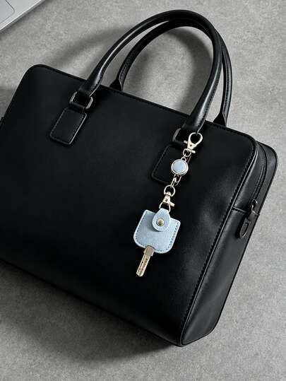 2pcs/1pc PU Leather Bag Charm, Retractable Key Holder, Extendable Key Chain, Gold Double Buckle And Protective Key Sleeve, Anti-Lost Bag Pendant, Suitable For Handbags, Wallets, Backpacks And Car Keys, Multiple Colors
