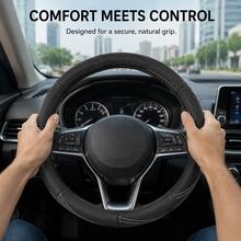 Genuine Leather Car Steering Wheel Cover, Non-Slip Lining, Ergonomic Curved Grip, Universal 15 Inch / 38 Cm Steering Wheel Protector, Suitable For Most Car Models Interior Decoration Accessory - Multicolor - View 4
